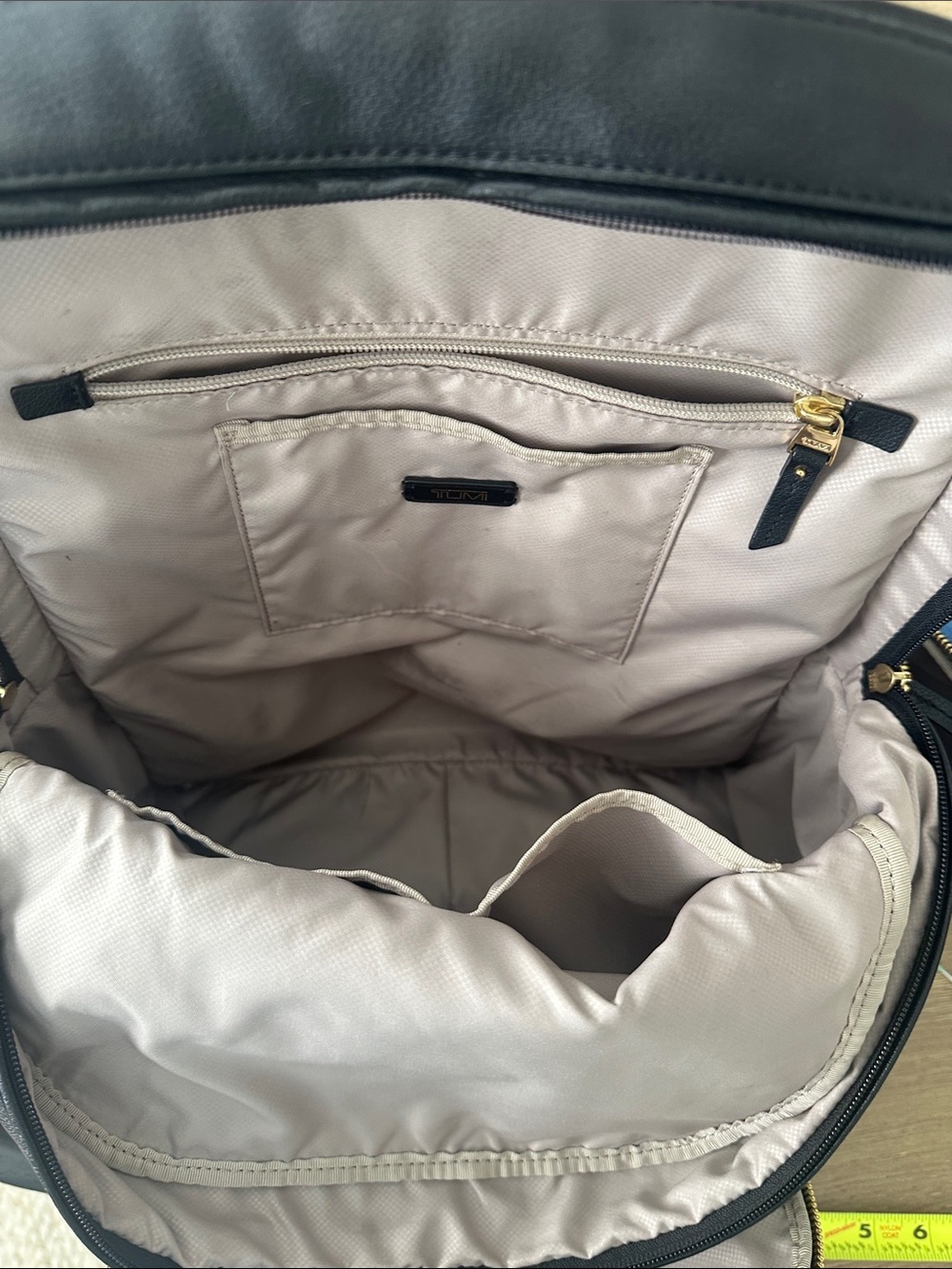 Tumi Black Leather Backpack with Gold Accents - Picture 8 of 9